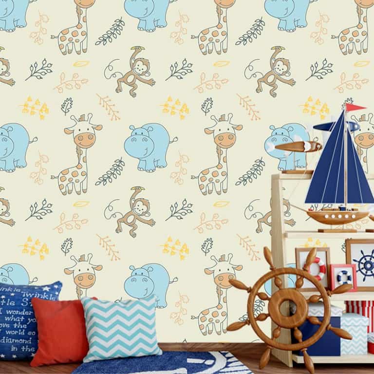 Fotobehang Dieren patroon nijlpaard aap giraf