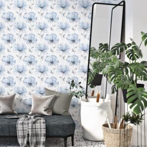 Fotobehang bloemen - Fotobehang Transparante bloemen blauw