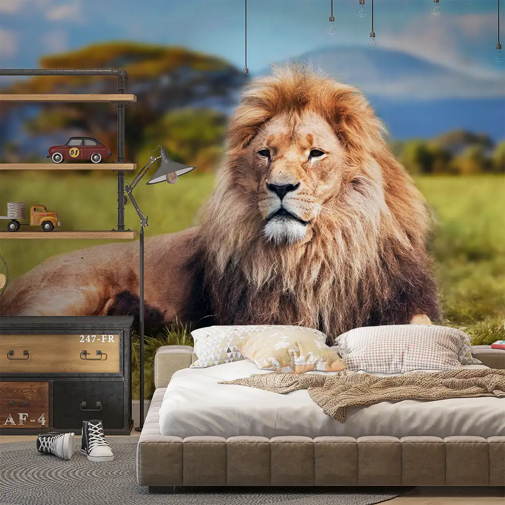 Fotobehang Relaxende leeuw tienerkamer