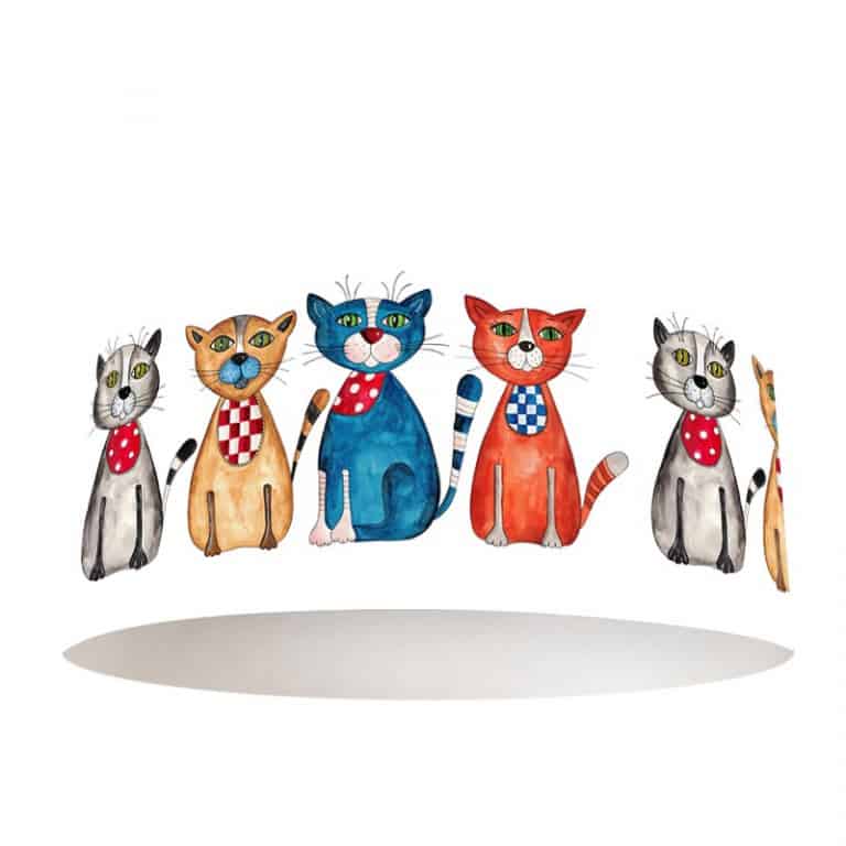 Lampenkap gekleurde katten op een rij