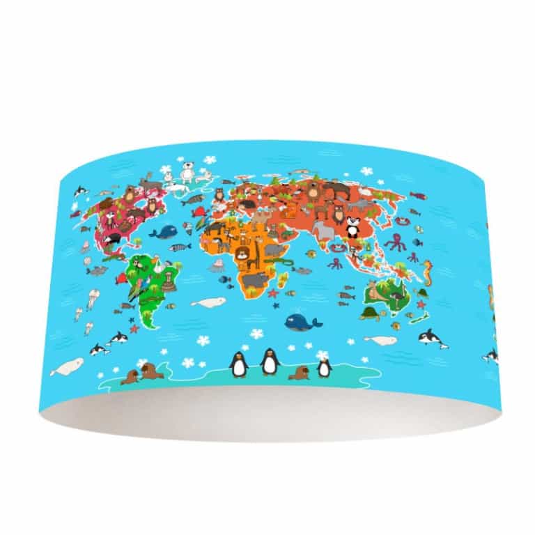Lampenkap speelse dieren wereldkaart