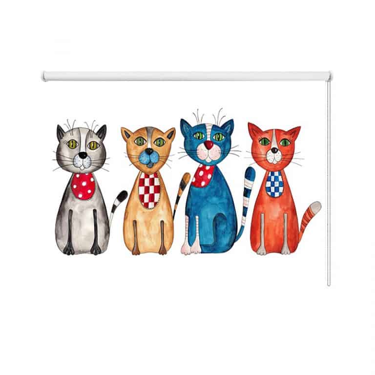 Rolgordijn Gekleurde katten op rij