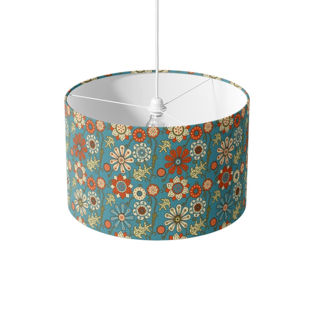 Lampenkap retro bloemen patroon blauw