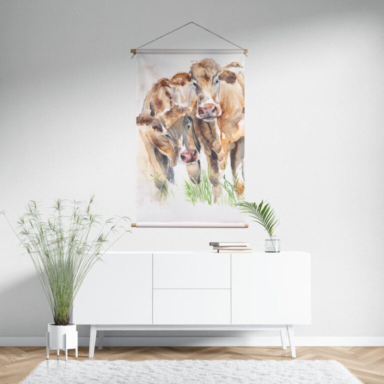 Textielposter Koeien in aquarel