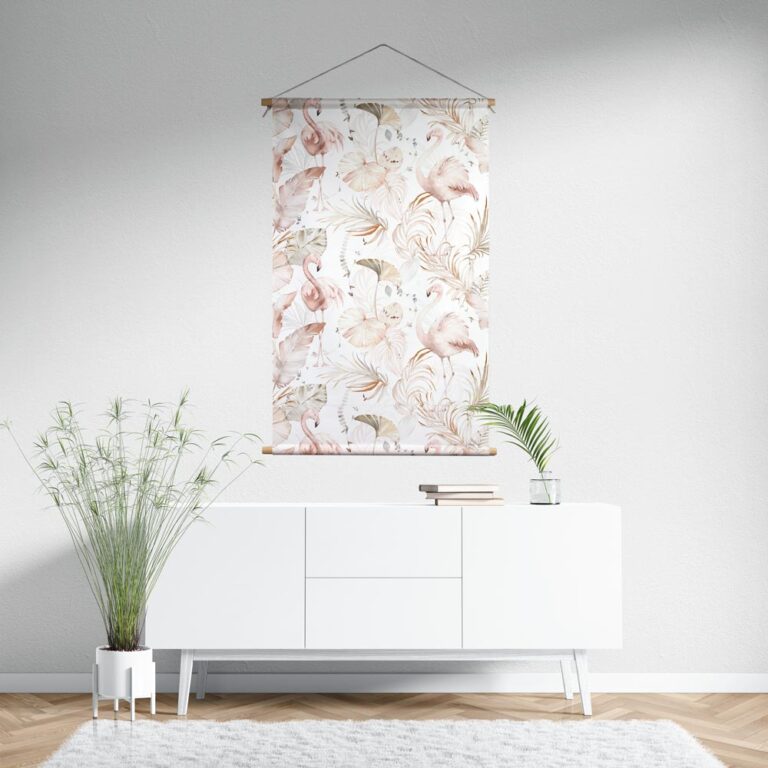 Textielposter Flamingo Bladeren botanisch