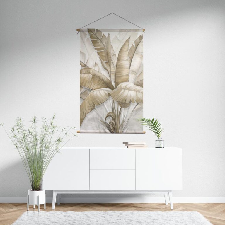 Textielposter Palmbladeren taupe