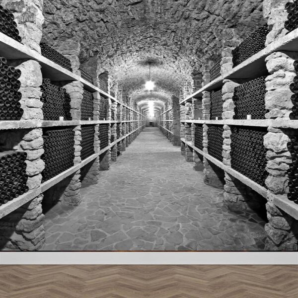 fotobehang in de wijnkelder zwartwit