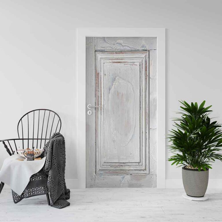 Deursticker Oud hout wit grijs