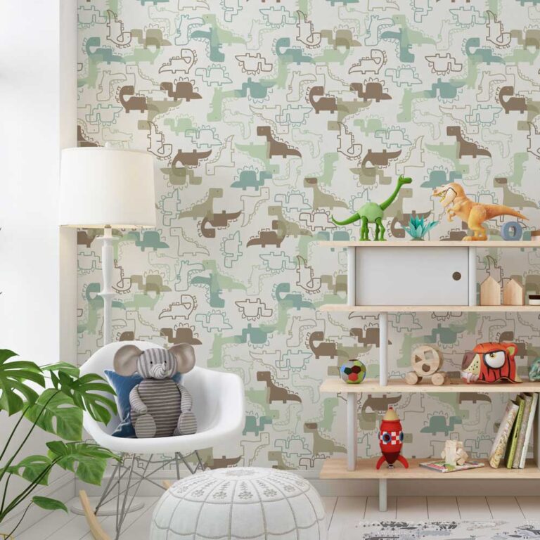 Kinderbehang Dino patroon in groene tinten