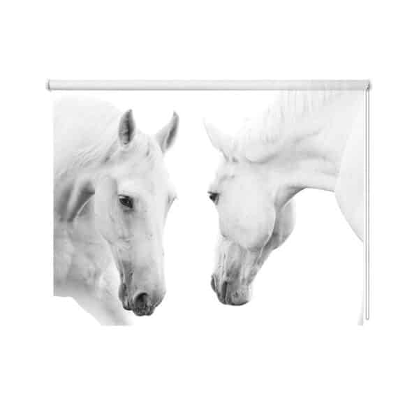 Rolgordijn witte paarden duo
