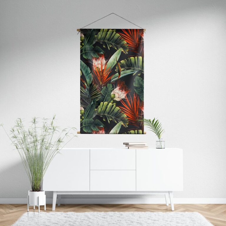 Textielposter Tropische bladeren en bloemen