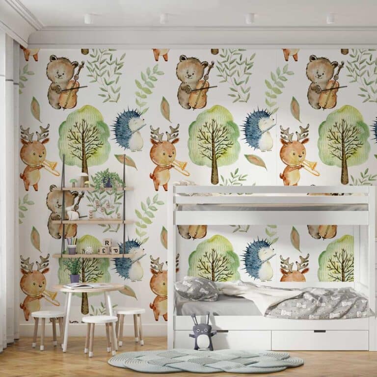 Kinderbehang bosdieren muziek