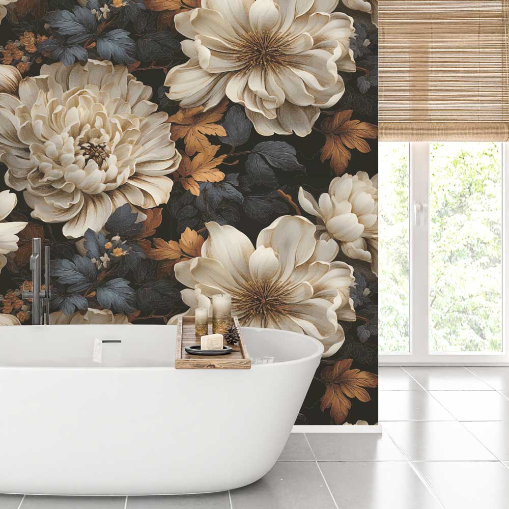 Badkamer behang klassieke bloemen