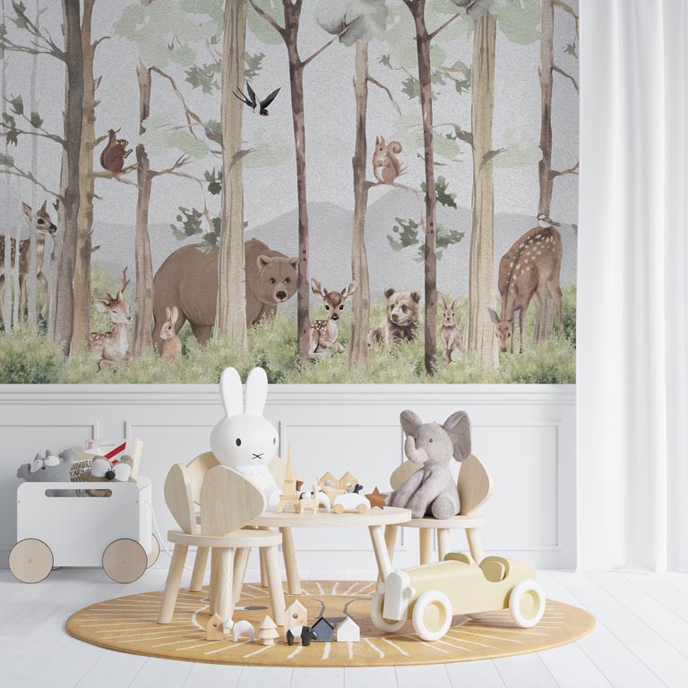 Kinderbehang Dieren in het bos - dieren behang