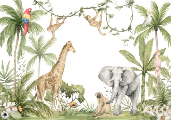 Kinderbehang Jungle met vrolijke dieren