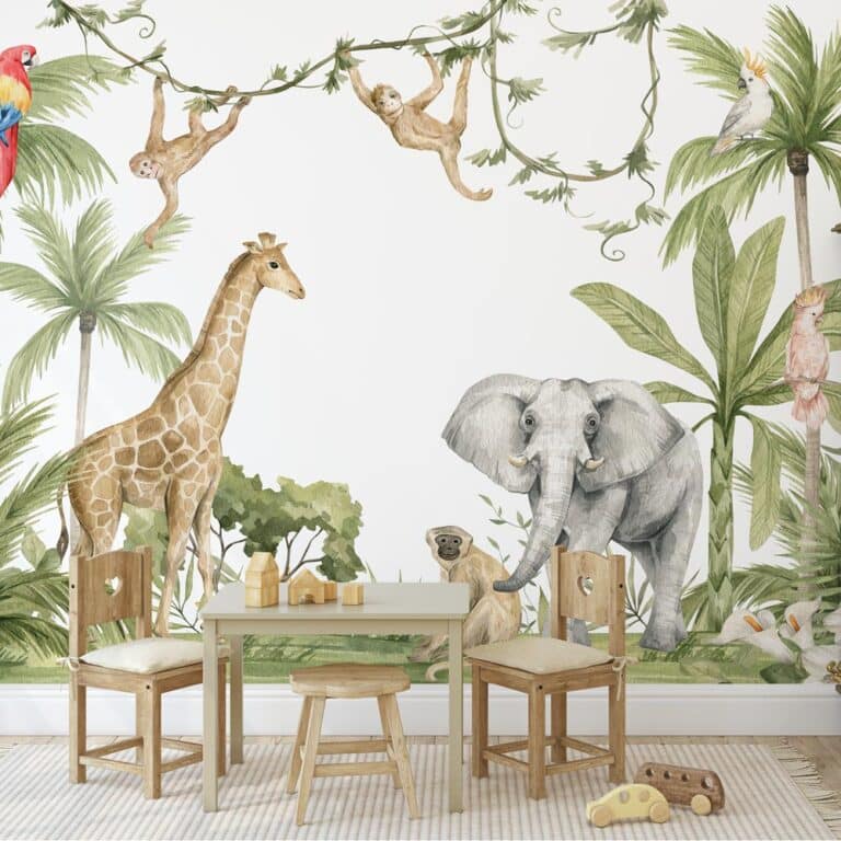 Kinderbehang Jungle met vrolijke dieren