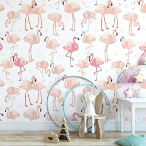 Fotobehang Flamingo patroon lichtroze