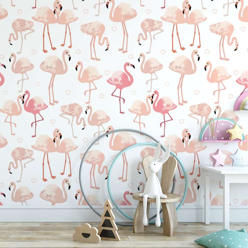 Fotobehang Flamingo patroon lichtroze