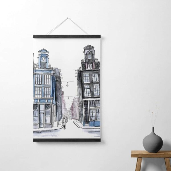 Wanddoek Amsterdam huisjes aquarel