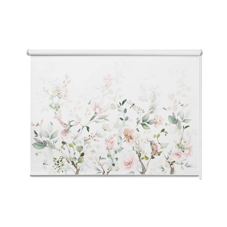 Rolgordijn Bloemen en kolibrie aquarel