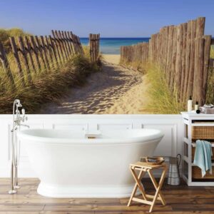 badkamer behang strandpad naar zee