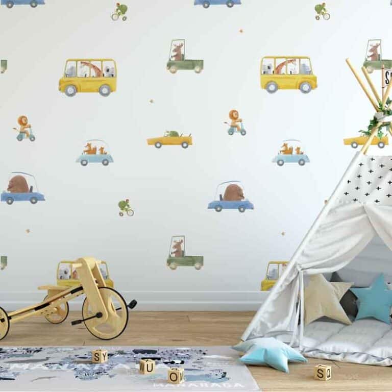 Kinderbehang Dieren in bus en auto