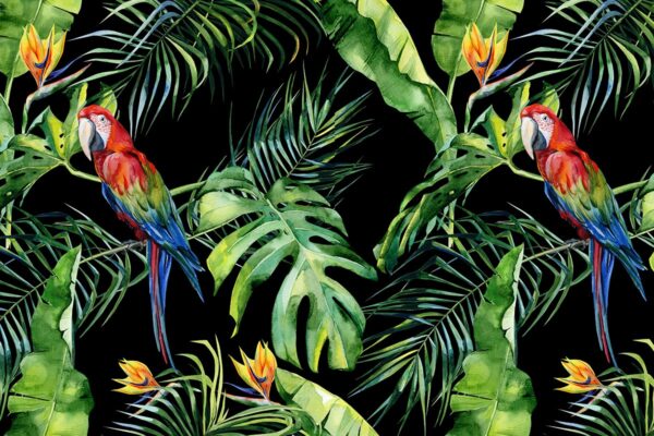 Fotobehang Botanische jungle papegaai