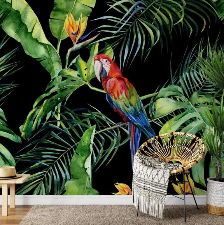 Fotobehang Botanische jungle papegaai