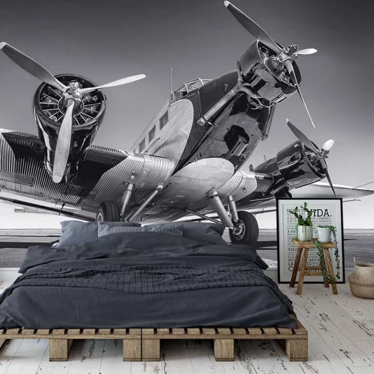 Fotobehang Propeller vliegtuig zwartwit