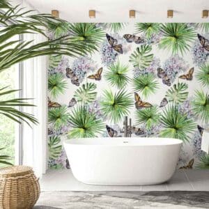 Badkamer behang Vlinders en bladeren aquarel