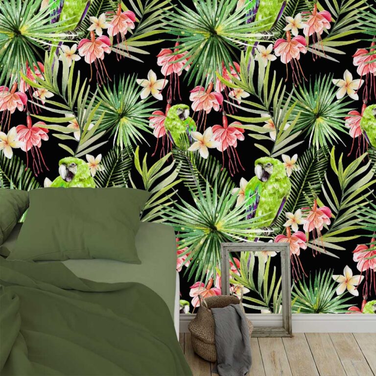 Behang groene papegaaien