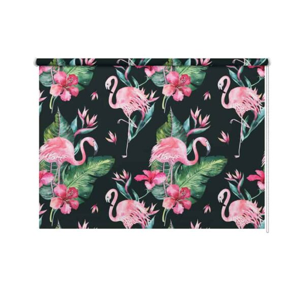 Rolgordijn Flamingo's en bladeren patroon