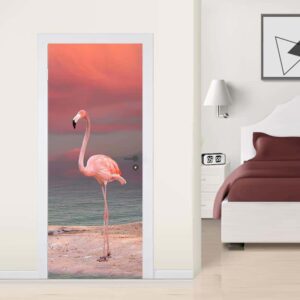 Deursticker Flamingo aan oever
