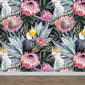 Fotobehang Botanische jungle patroon kaketoe