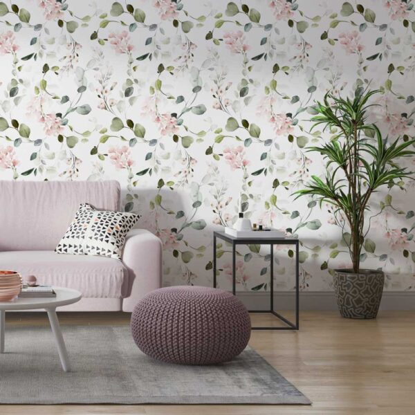 Fotobehang Blaadjes en bloemen aquarel