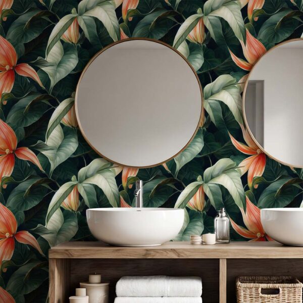 Badkamer behang Jungle bladeren en lelies
