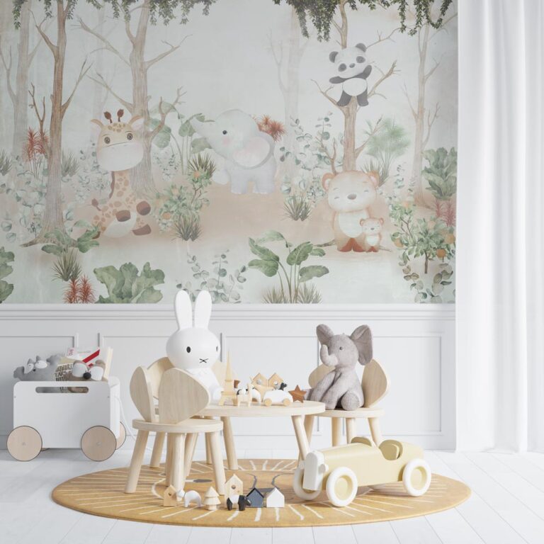 Kinderbehang Panda giraf olifant