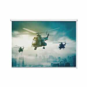 Rolgordijn Helikopters vliegen boven stad
