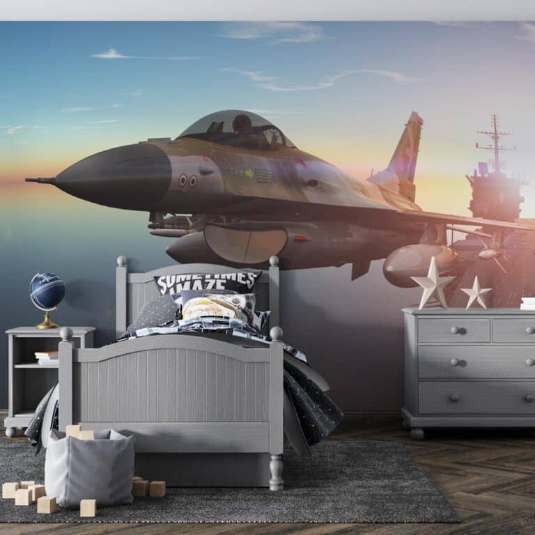 Fotobehang Straaljager bij vliegdekschip