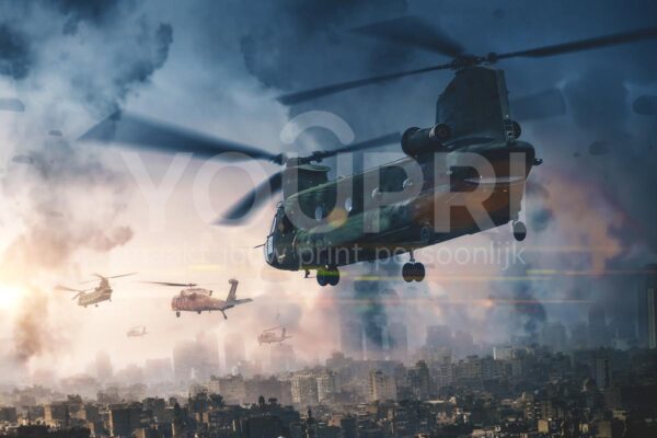 Fotobehang Helikopters boven de stad