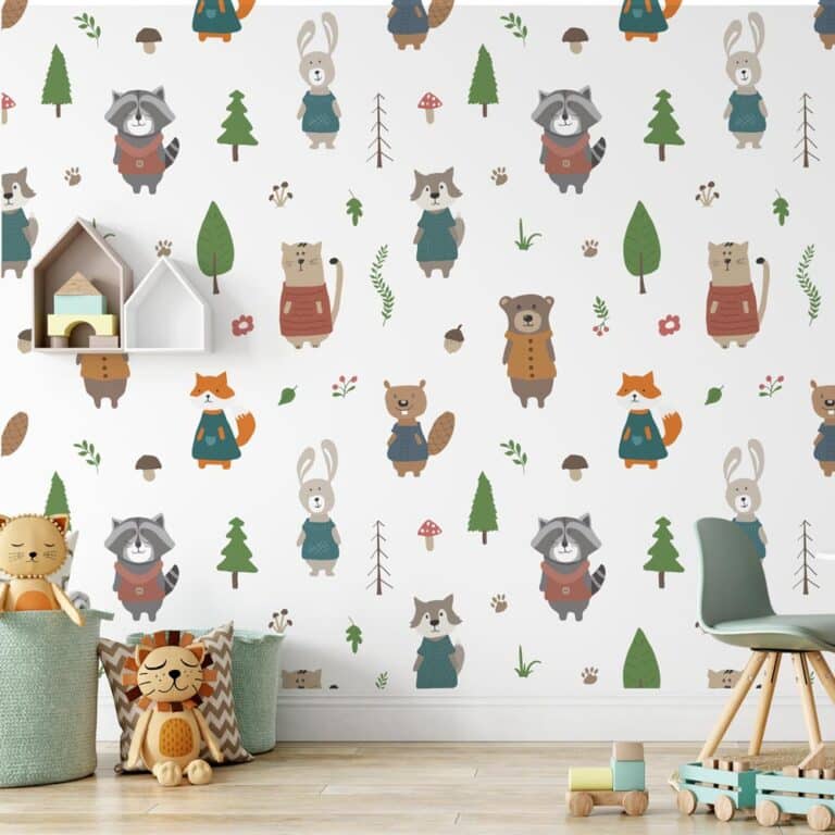 Kinderbehang Leuke bosdieren patroon