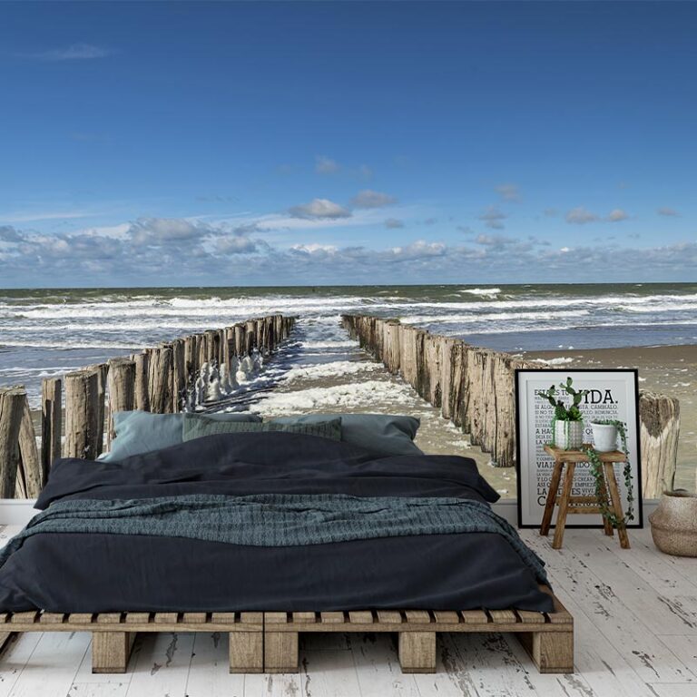 Fotobehang Golfbrekers in zee