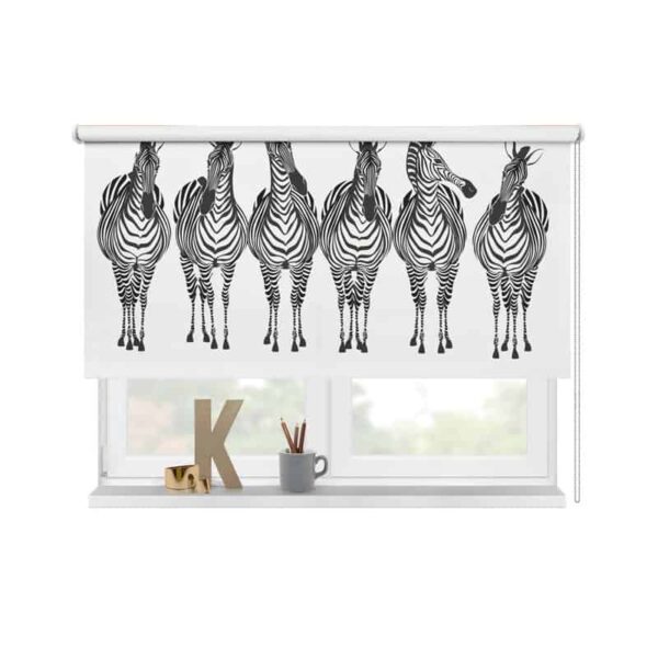 Rolgordijn Getekende zebra's op rij wit