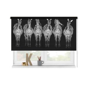 Rolgordijn Getekende zebra's op rij zwart