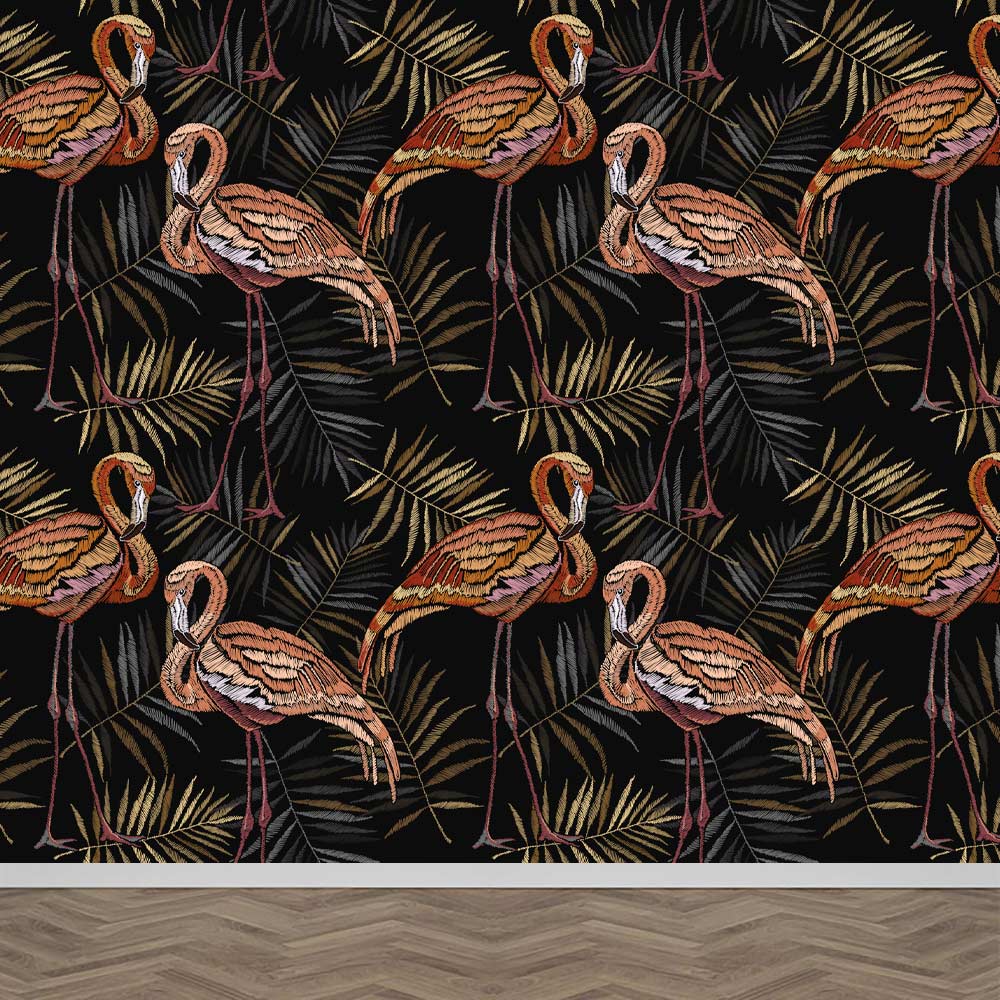 Fotobehang Botanische flamingo patroon
