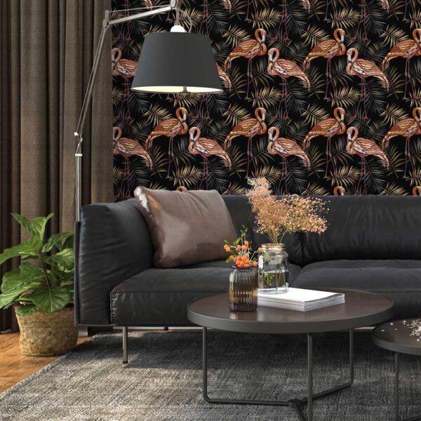 Behang Botanische flamingo patroon