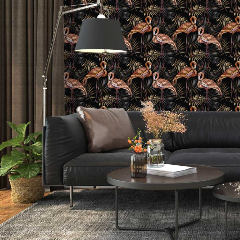 Behang Botanische flamingo patroon