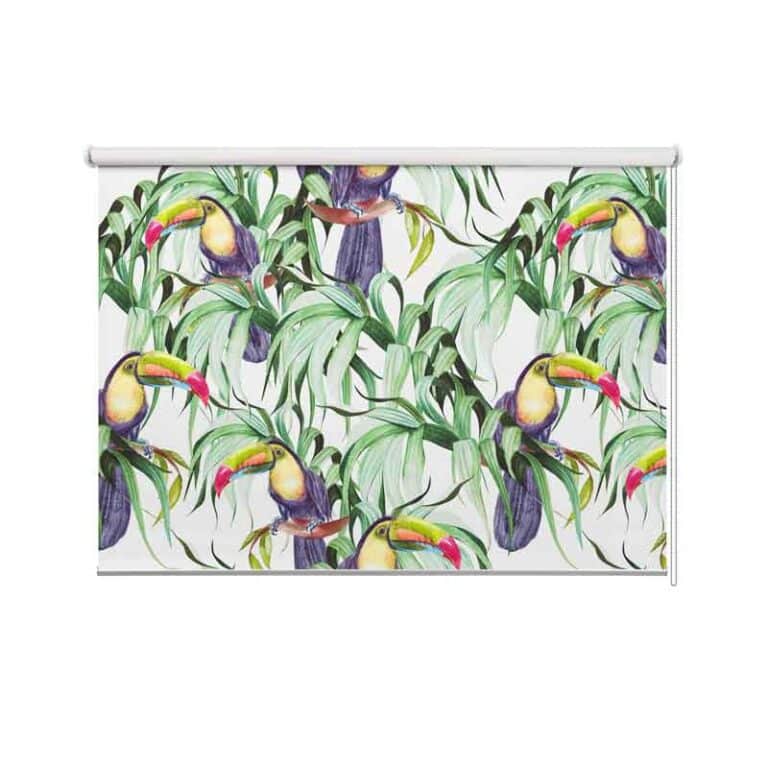 Rolgordijn Botanische jungle bladeren en toekans