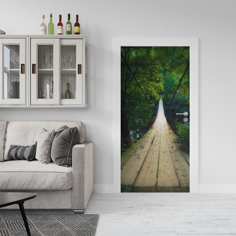 Deursticker Touwbrug door regenwoud