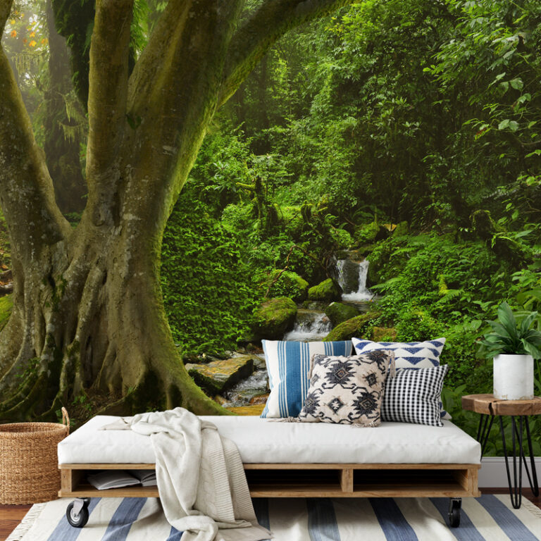 Fotobehang Beek in regenwoud